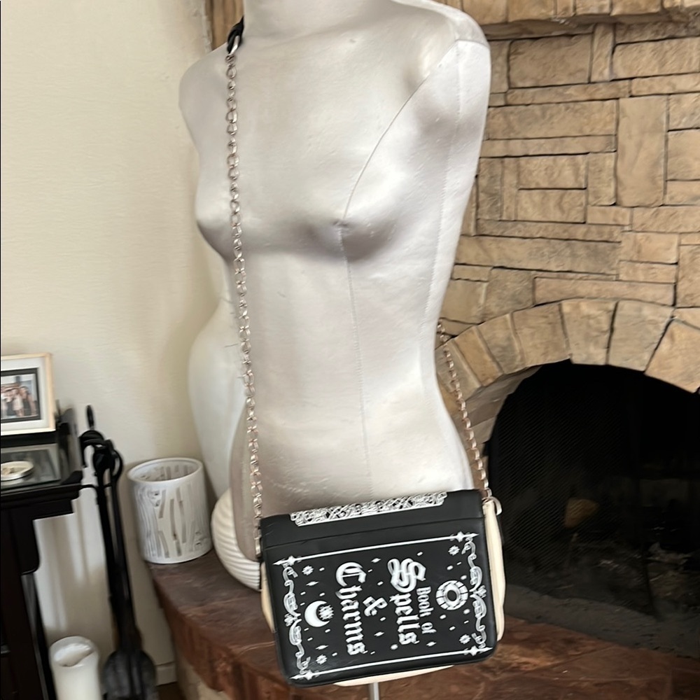 Hot Topic Black and White Shoulder Bag Books of Spells and Charms